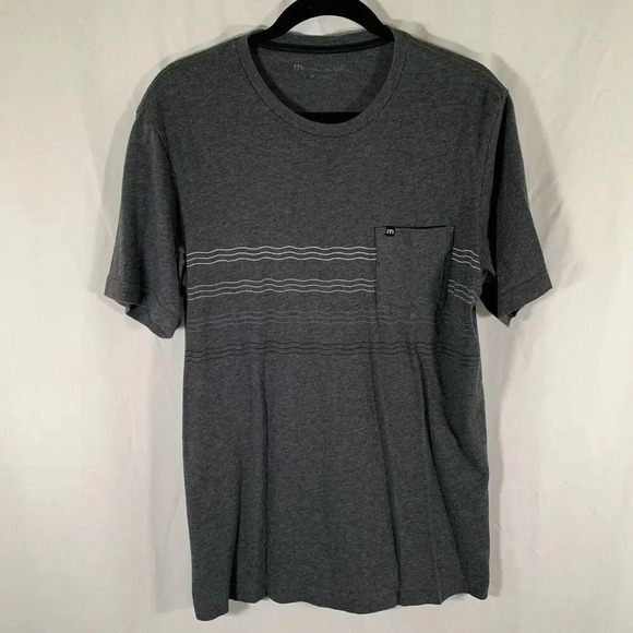 Travis Mathew Shirt Men's Medium Grey Striped Crew Neck Short Sleeve - Picture 1 of 6